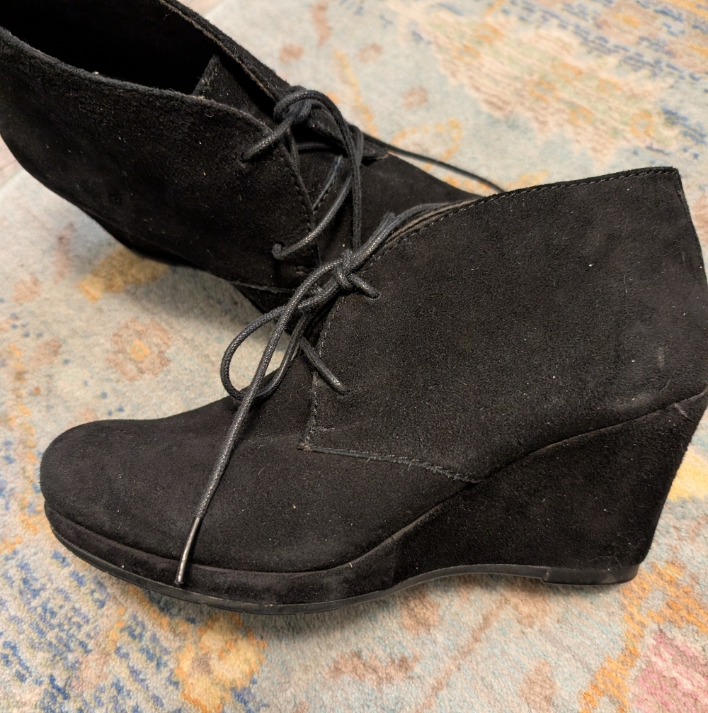 Clarks Black Leather Women's Wedge Ankle Boots